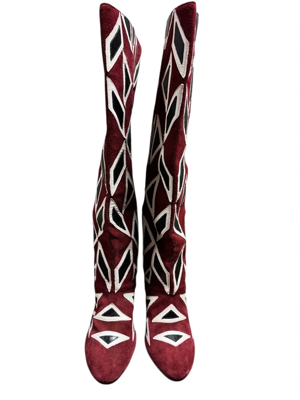 DIANE VON FURSTENBERG Size 9M Burgundy Vintage Triangular Patterned Boots